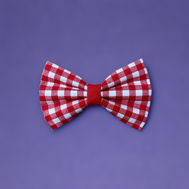 Red Tiny Plaid Dog Bowtie