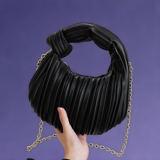 Vegan Leather Pleated Hobo Shoulder Handbag