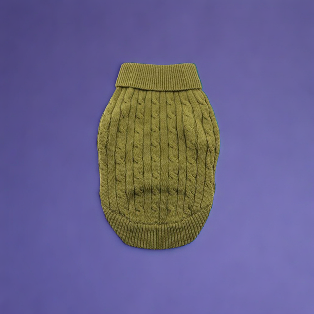 Combed Cotton Cable Knit Pet Sweater - Herb Green