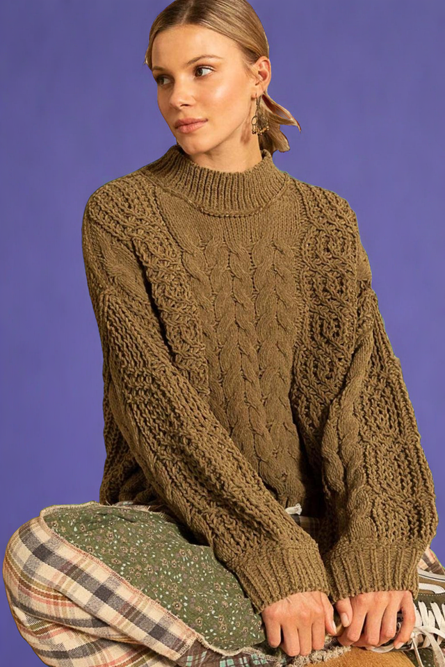 Mock Neck Cable Knit Sweater