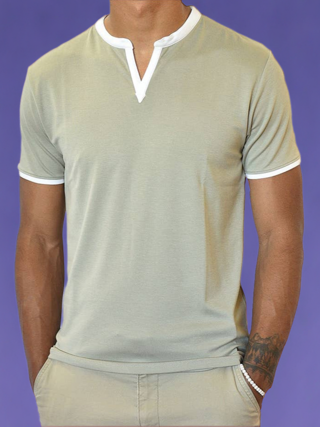 Short Sleeve Notch Collar (Taupe & White)