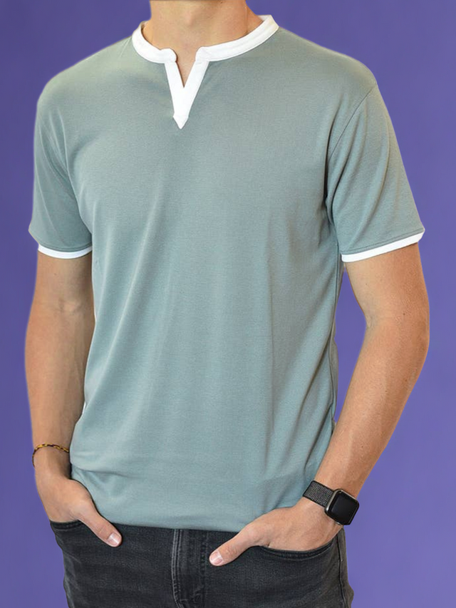 Short Sleeve Notch Collar (Gray & White)