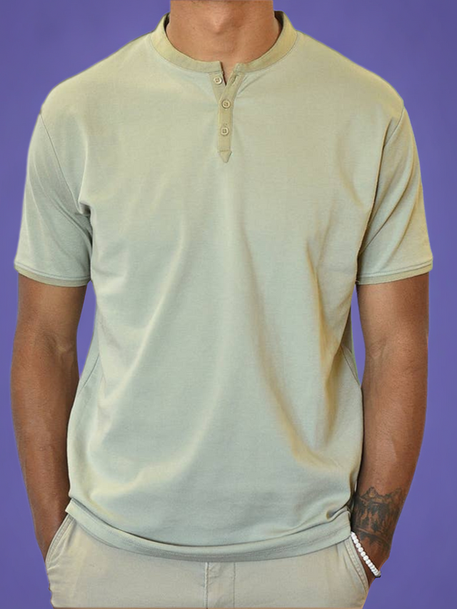 Short Sleeve Henley (Green & Taupe)