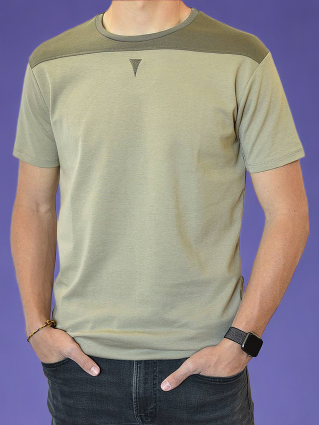 Short Sleeve Crew Collar (Taupe & Green)
