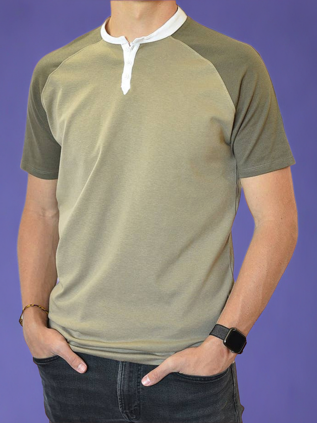 Short Sleeve Henley (Taupe & Dark Brown)