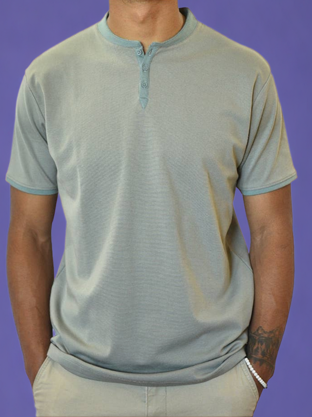 Short Sleeve Henley (Taupe & Steel Blue)