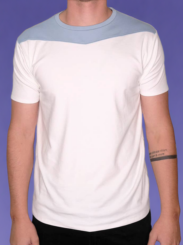 Short Sleeve Crew Collar (White and Sky Blue)