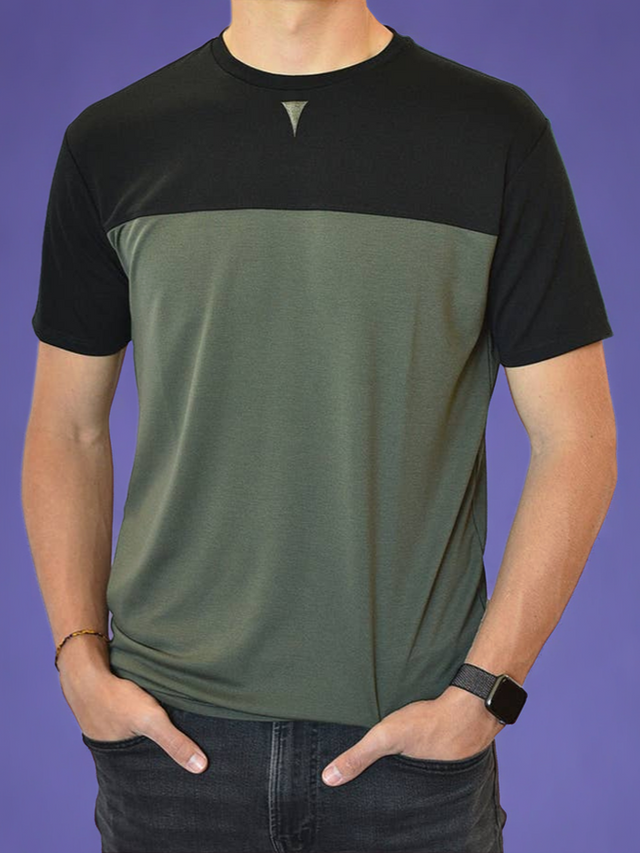 Short Sleeve Crew Collar (Dark Green & Black)