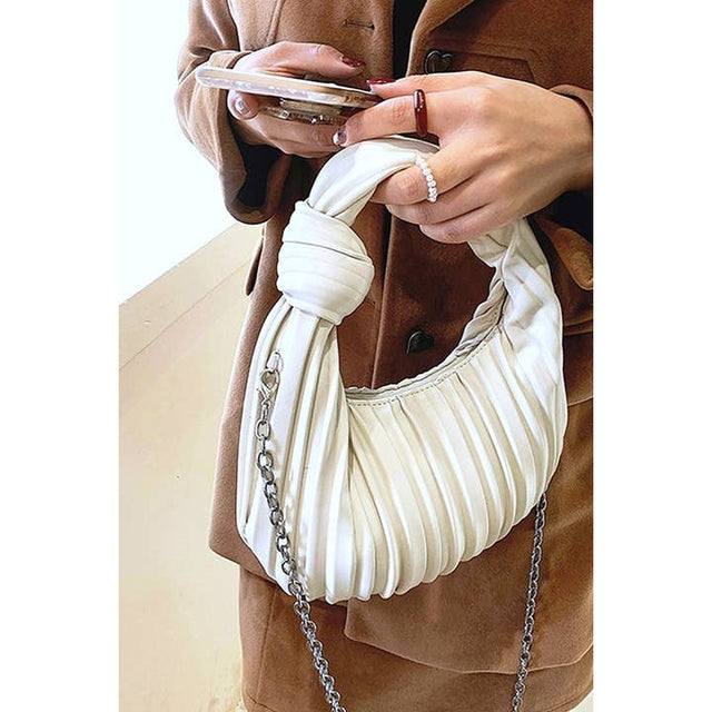 Vegan Leather Pleated Hobo Shoulder Handbag