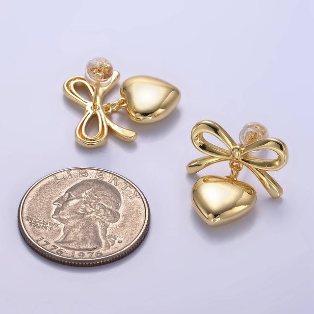 24k Gold Filled Heart Drop Ribbon Stud Earrings