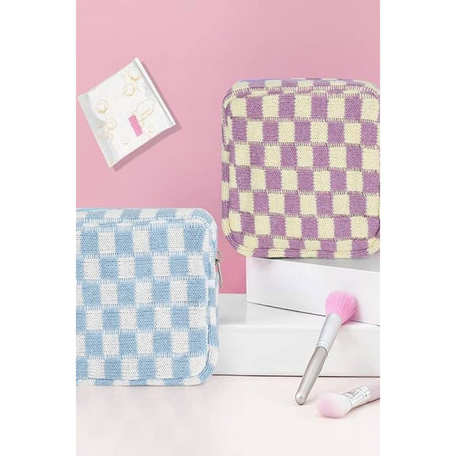 Mini Checkered Makeup Cosmetic Travel Case