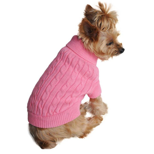 Combed Cotton Cable Knit Pet Sweater - Candy Pink