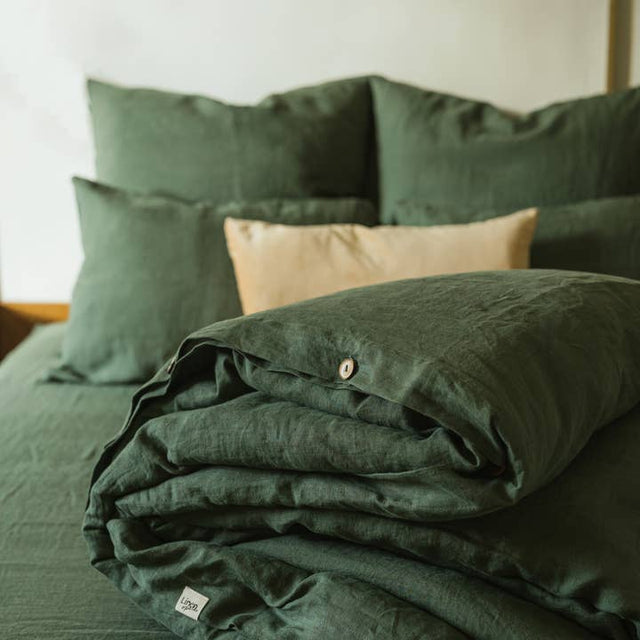 Forest Green Washed Linen Duvet Cover