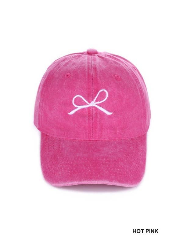 Coquette Ribbon Bow Embroidery Washed Hat