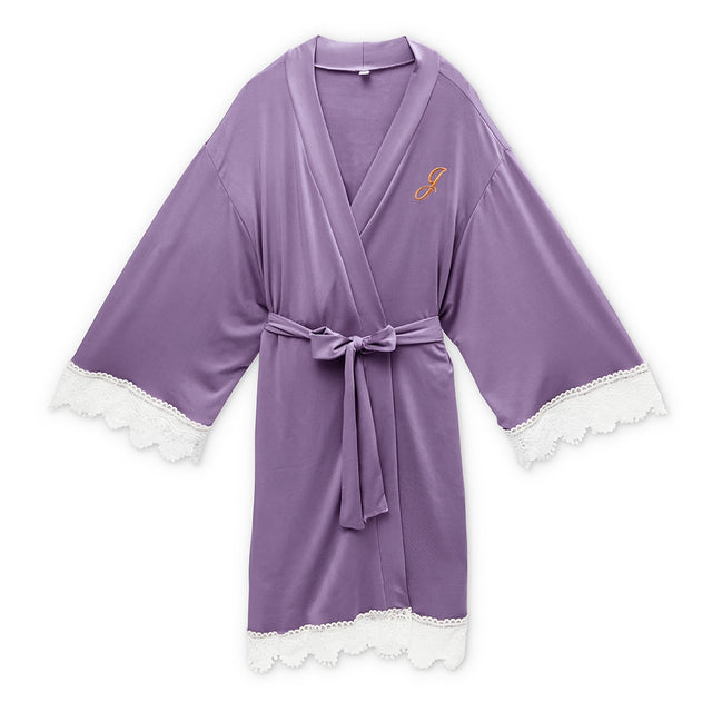 Jersey Knit Robe With Lace Trim