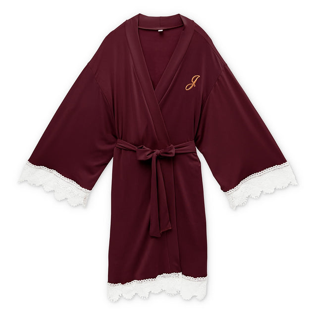 Jersey Knit Robe With Lace Trim