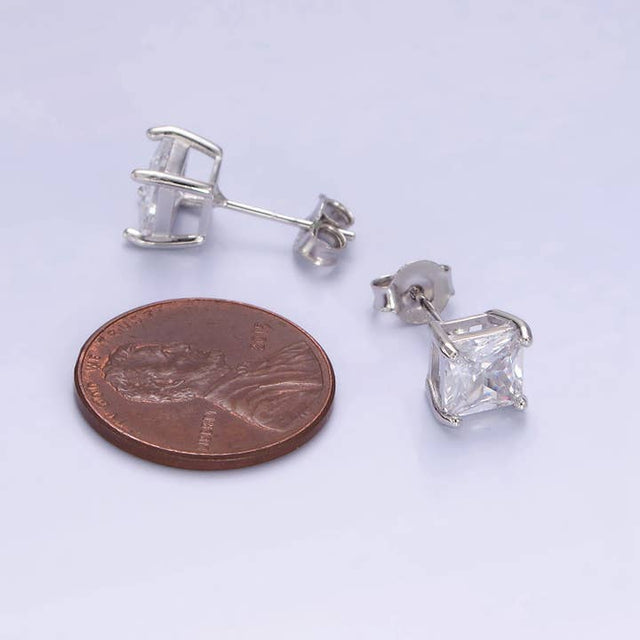 S925 Sterling Silver Baguette Square Stud Earrings