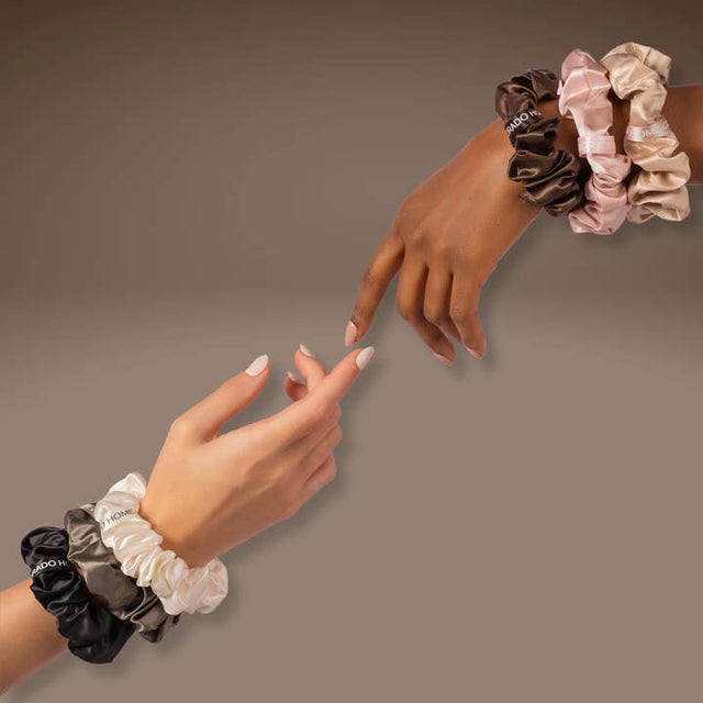 Silk Scrunchies Middies Nude Champagne, Espresso, Midnight Black (Pack of 3)
