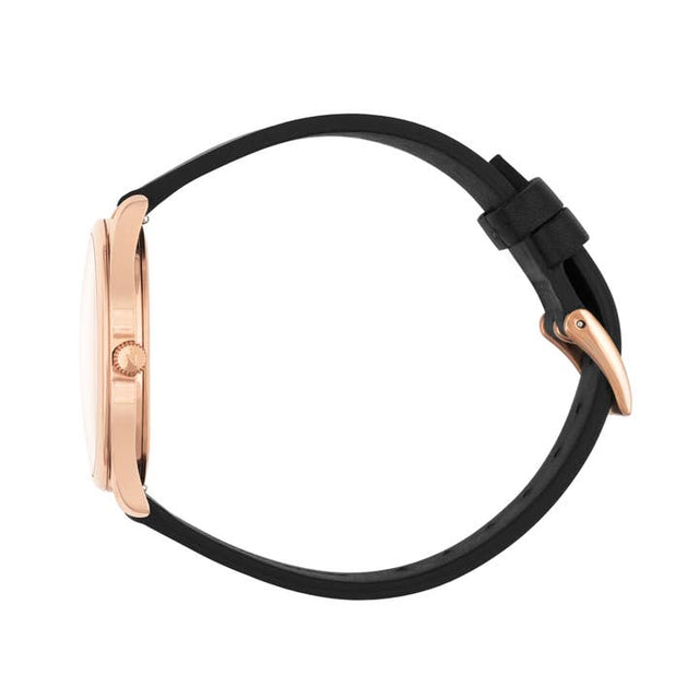 Lune Watch - Pearlized Dial Rose Gold - Black Leather