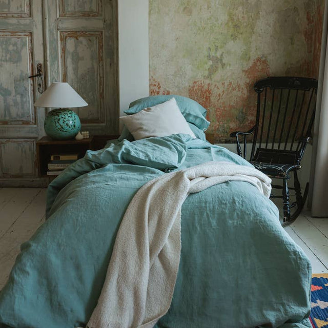 Linen Bedding Set In Ocean Mint