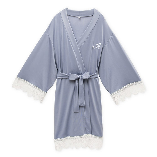 Jersey Knit Robe With Lace Trim