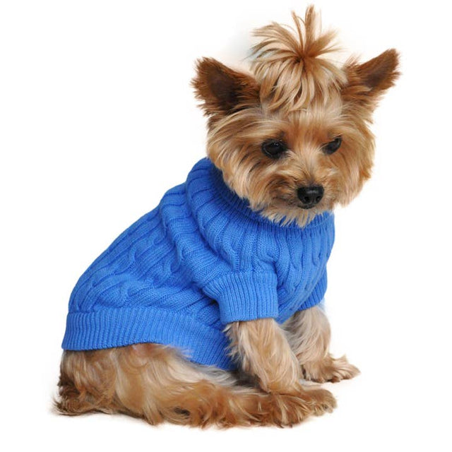 Combed Cotton Cable Knit Pet Sweater - Riverside Blue