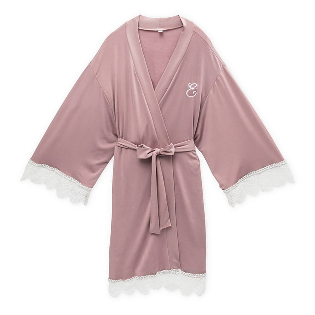 Jersey Knit Robe With Lace Trim