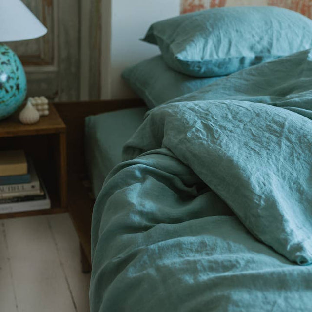 Ocean Mint Washed Linen Duvet Cover