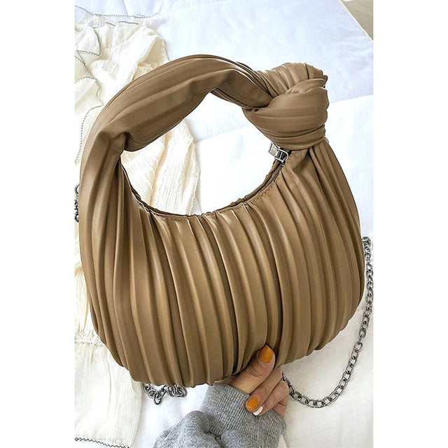 Vegan Leather Pleated Hobo Shoulder Handbag