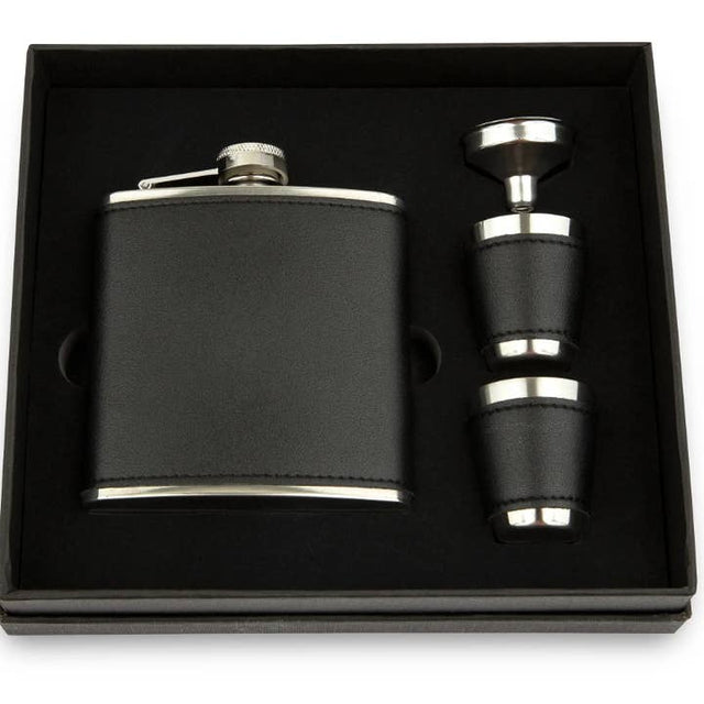 Faux Leather Wrapped Flask Set