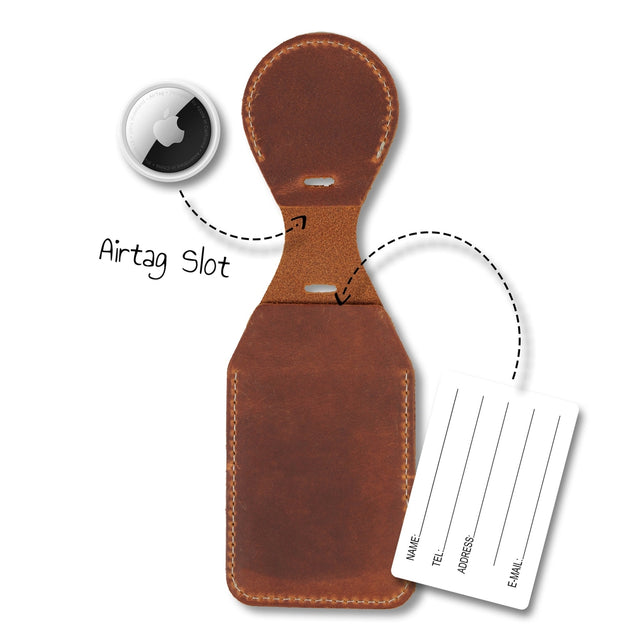 Leather Luggage Tag with AirTag Slot