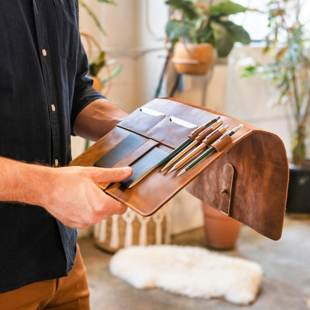 Leather Tablet Cover with Card and Pen/Pencil Slots