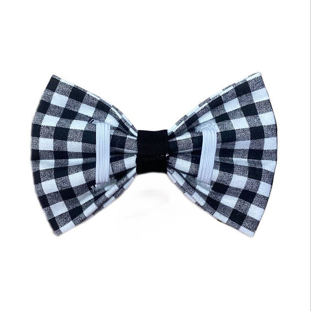 Black and White Tiny Plaid Dog Bowtie