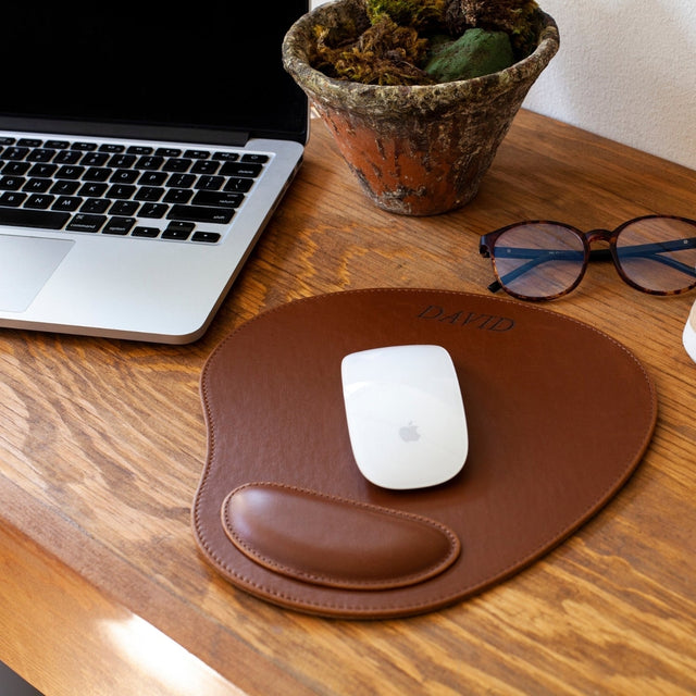 Leather Oval Mouse Pad with Wrist Rest