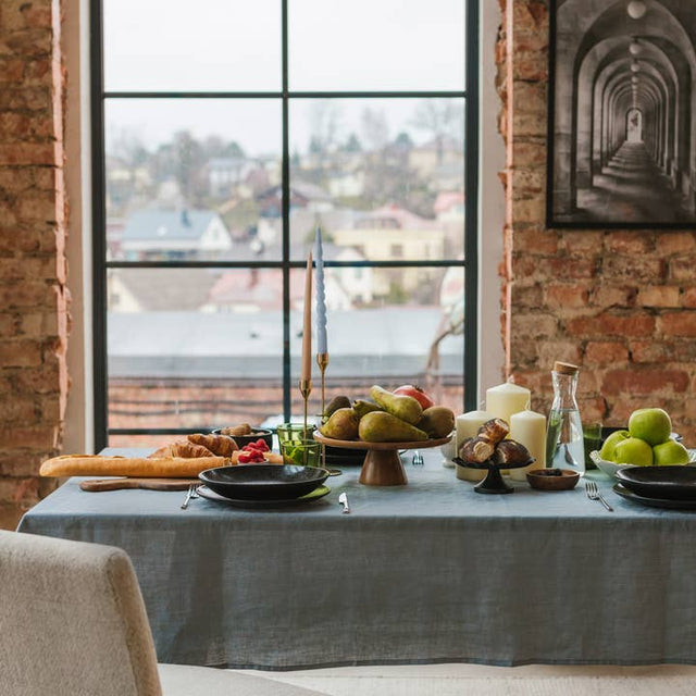 Dark Grey Linen Tablecloth