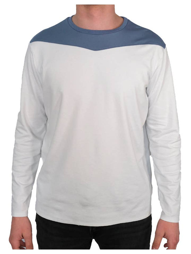 Long Sleeve Crew Collar (White and Storm Blue)