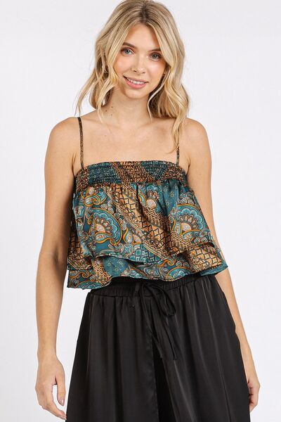 Paisley Patchwork Print Satin Ruffle Crop Cami