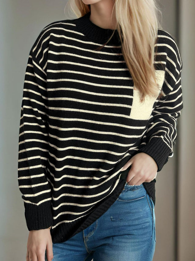 Striped Mock Neck Sweater