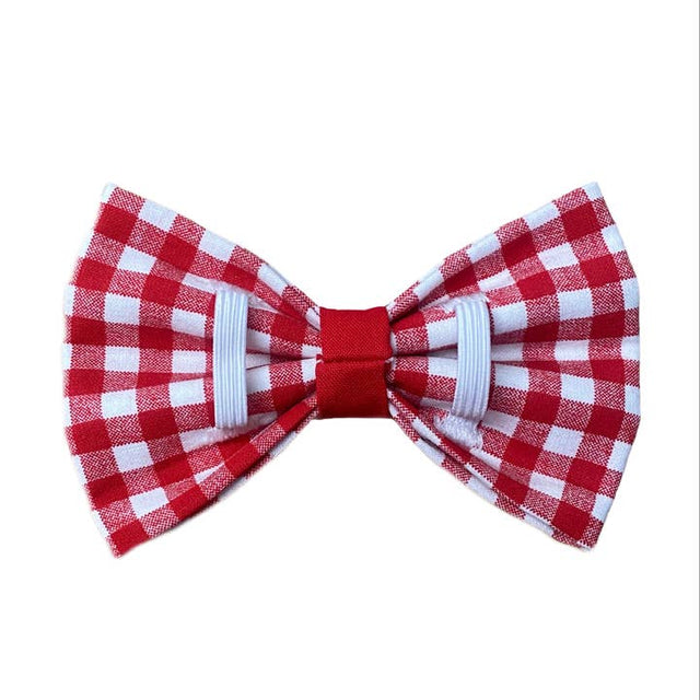 Red Tiny Plaid Dog Bowtie