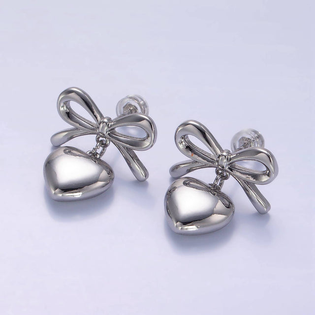 24k Gold Filled Heart Drop Ribbon Stud Earrings