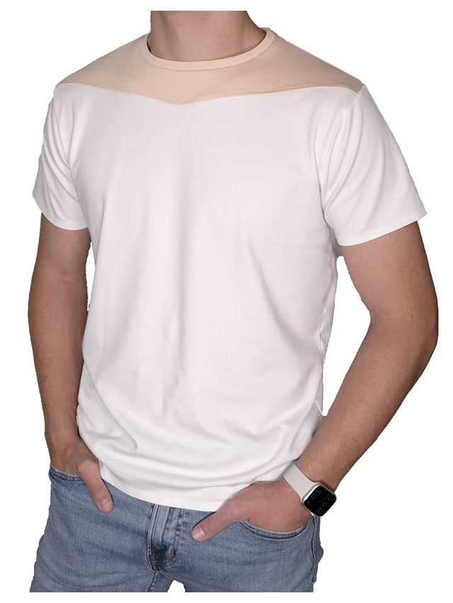 Short Sleeve Crew Collar (White and Light Peach)