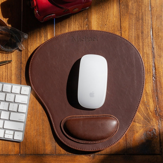 Leather Oval Mouse Pad with Wrist Rest