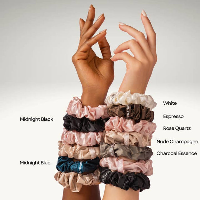 Silk Scrunchies Middies Nude Champagne, Espresso, Midnight Black (Pack of 3)