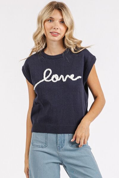 Contrast Letter Round Neck Cap Sleeve Knit Top