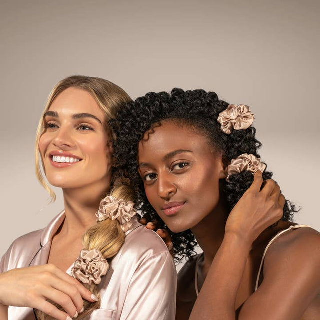 Silk Scrunchies Middies Nude Champagne, Espresso, Midnight Black (Pack of 3)