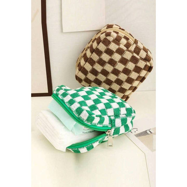 Mini Checkered Makeup Cosmetic Travel Case