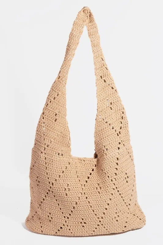 Diamond Crochet Knit Hobo Shoulder Bag