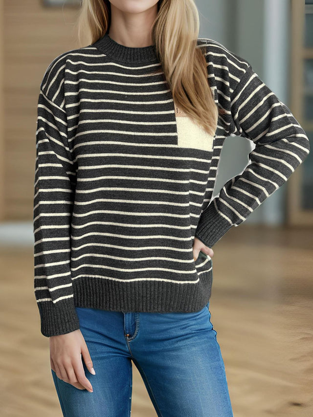 Striped Mock Neck Sweater