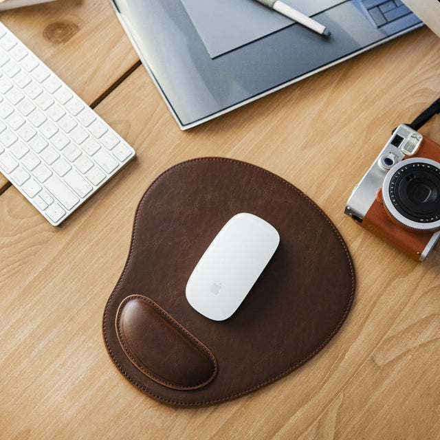 Leather Oval Mouse Pad with Wrist Rest