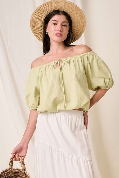 Linen Two-Way Short Sleeve Crop Blouse